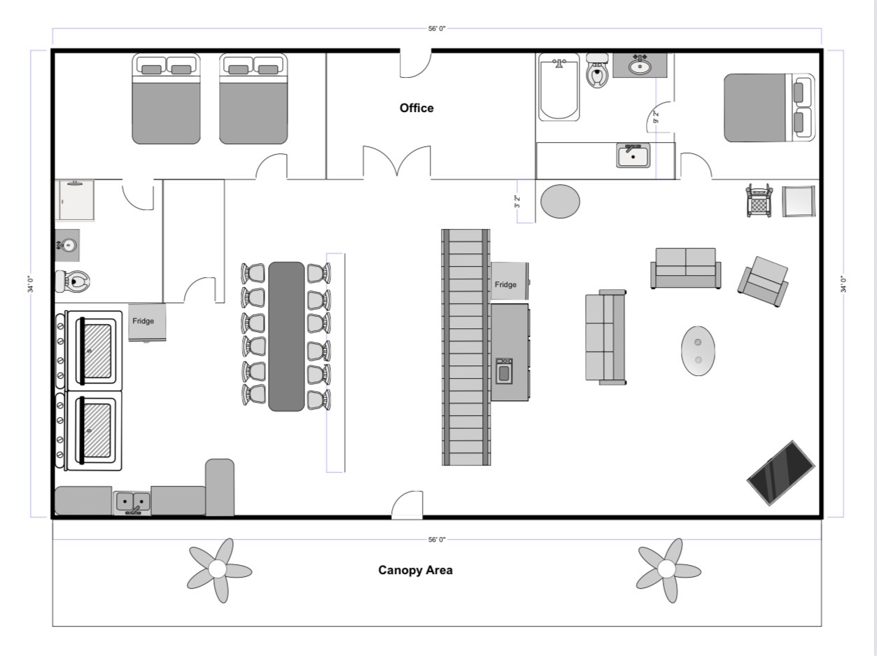 First-floor plan showing gathering, dining and sleeping spaces